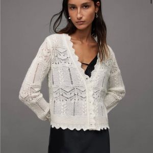 All Saints Vanessa Lace Scallop Edge Cardigan in Chalk White SMALL
